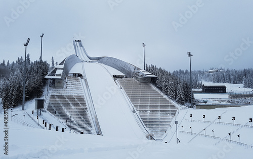 Canvas Print Ski jump covered in snow at Holmenkollen, January 2018