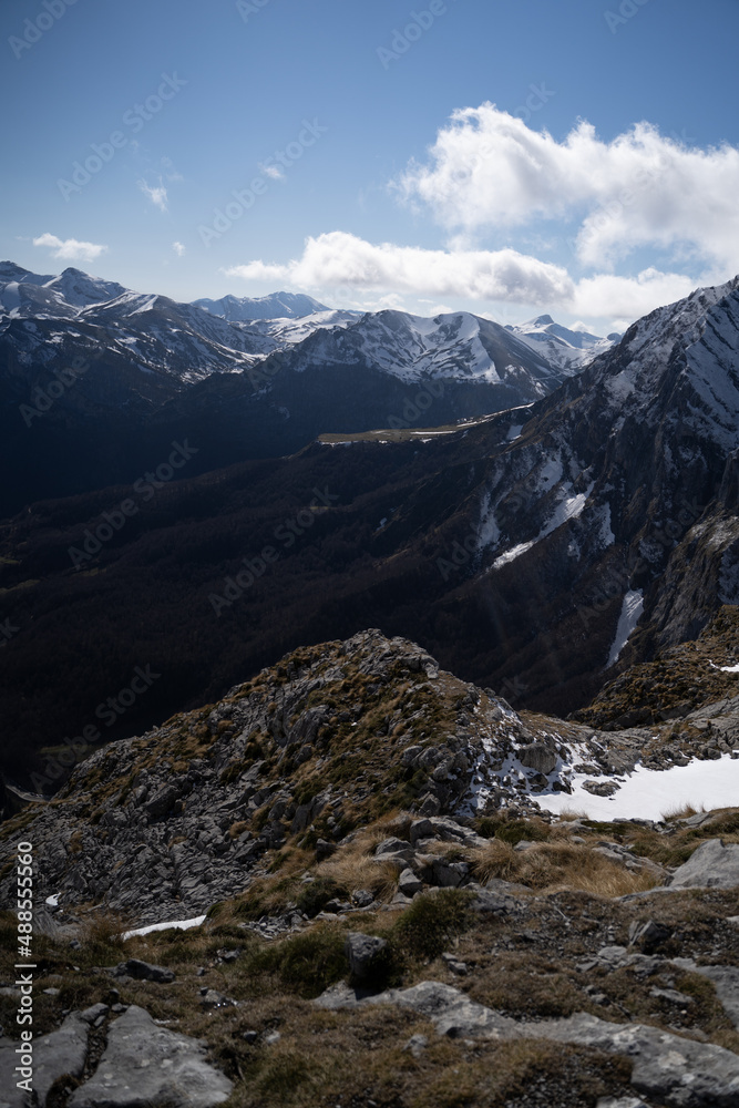 snowy peaks in the mountains in winter in Picos de Europa National Park