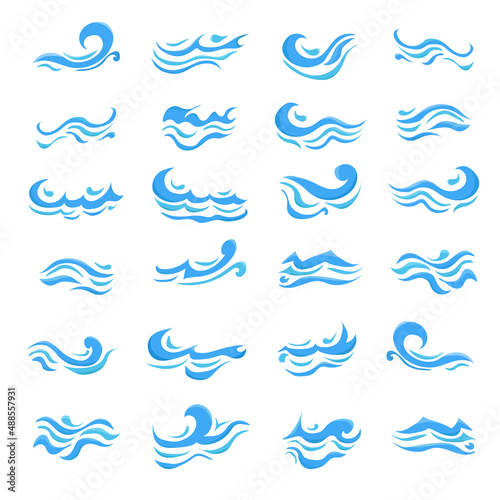 Set of sea blue waves flat design