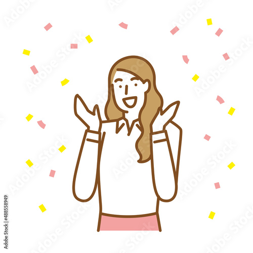 両手を広げて喜びを表現する若い女性　ビジネス編