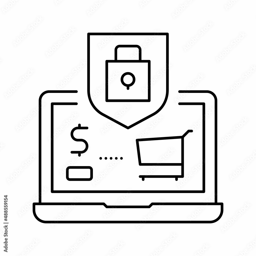 secure shopping line icon vector illustration secure shopping line icon vector illustration