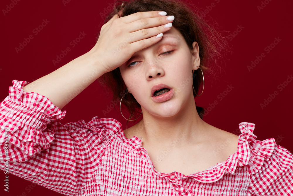 woman in pink shirt emotions gesturing hands close-up unaltered woman in pink shirt emotions gesturing hands close-up unaltered