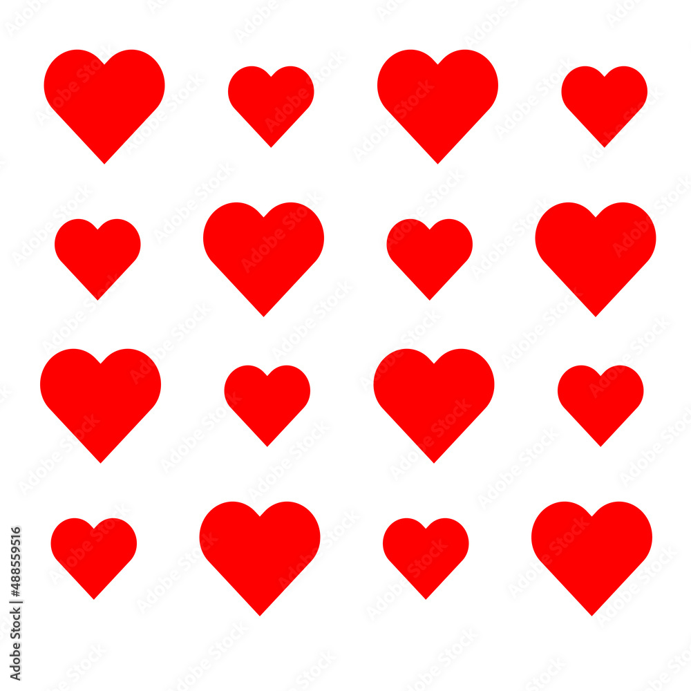 Red heart shape on white background. Heart icons set.  eps10