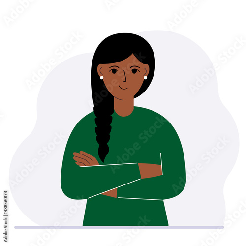 Young woman with a smile and arms crossed on his chest. Vector