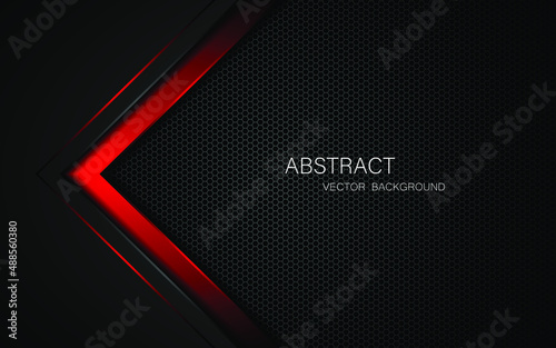 Dark steel mesh abstract background with black and red polygon shapes, free space for design. modern technology innovation concept background
