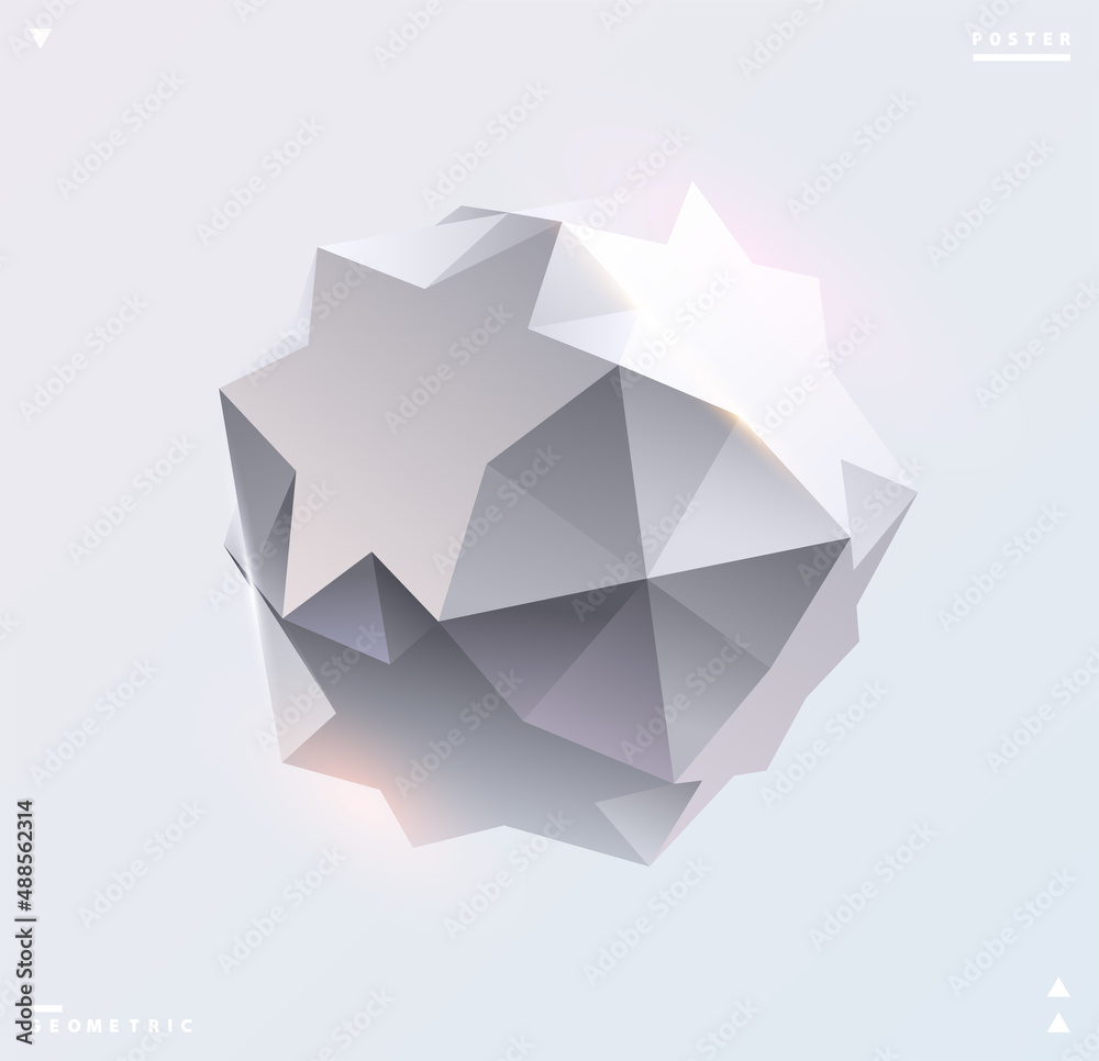 3D White polyhedral shape. Geometric design element. 3D White polyhedral shape. Geometric design element.