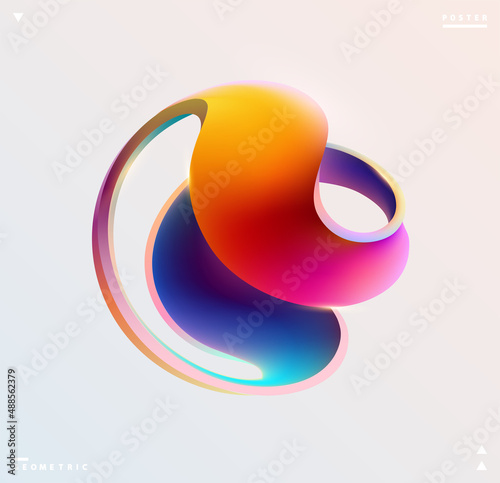 Liquid 3D geometric shapes. Colored ball of spiral line.