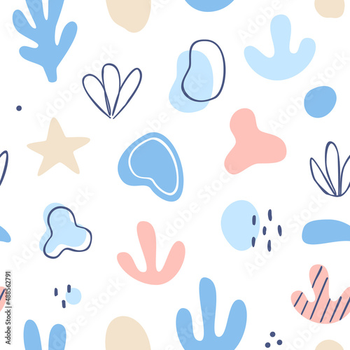 Abstract seaweed contemporary pattern. Organic shapes seamless vector print for textile and fabric.