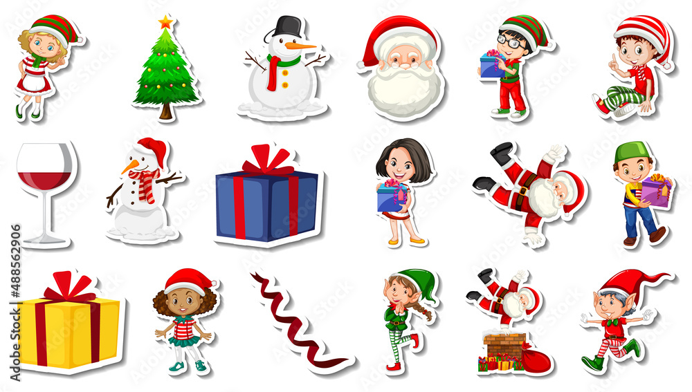 Set of Christmas objects and cartoon characters Set of Christmas objects and cartoon characters