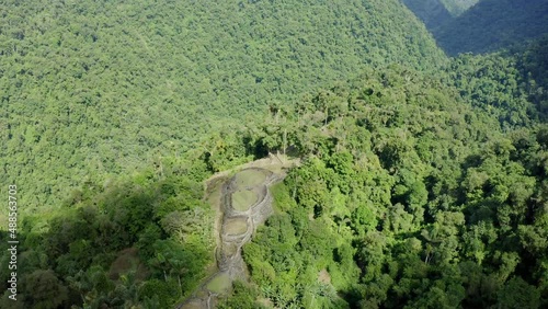 Drone view over the main terraces of the Lost City Colombia, Birds eye view photo