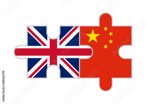 puzzle pieces of united kingdom and china flags. vector illustration isolated on white background	
