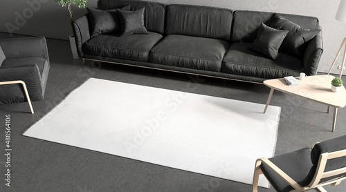 Obraz na plátně Blank white rectangular interior carpet in room mockup, top side