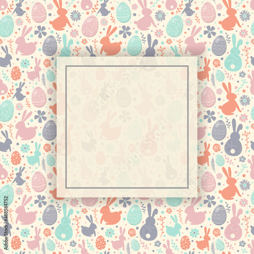 Wallpaper Mural Empty Easter background with colourful eggs, bunnies and flowers. Template of postcard. Vector Torontodigital.ca