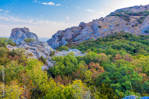 Megalithic construction (pagan temple of the sun) in the mountains of Crimea.