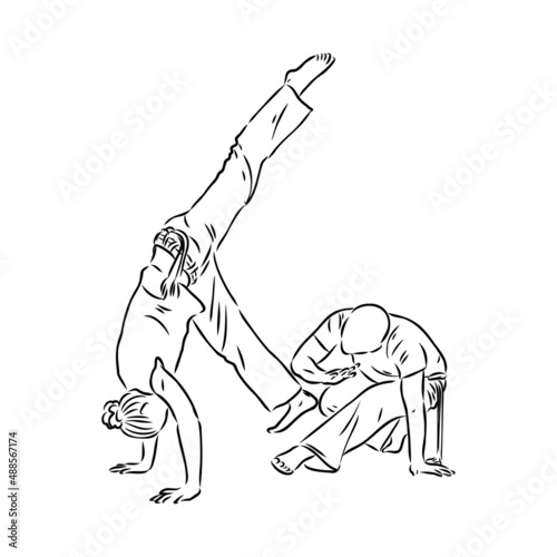 Capoeira Icon Silhouette Illustration. Dance And Sport Brazilian Vector Graphic Pictogram Symbol Clip Art. Doodle Sketch Black Sign.