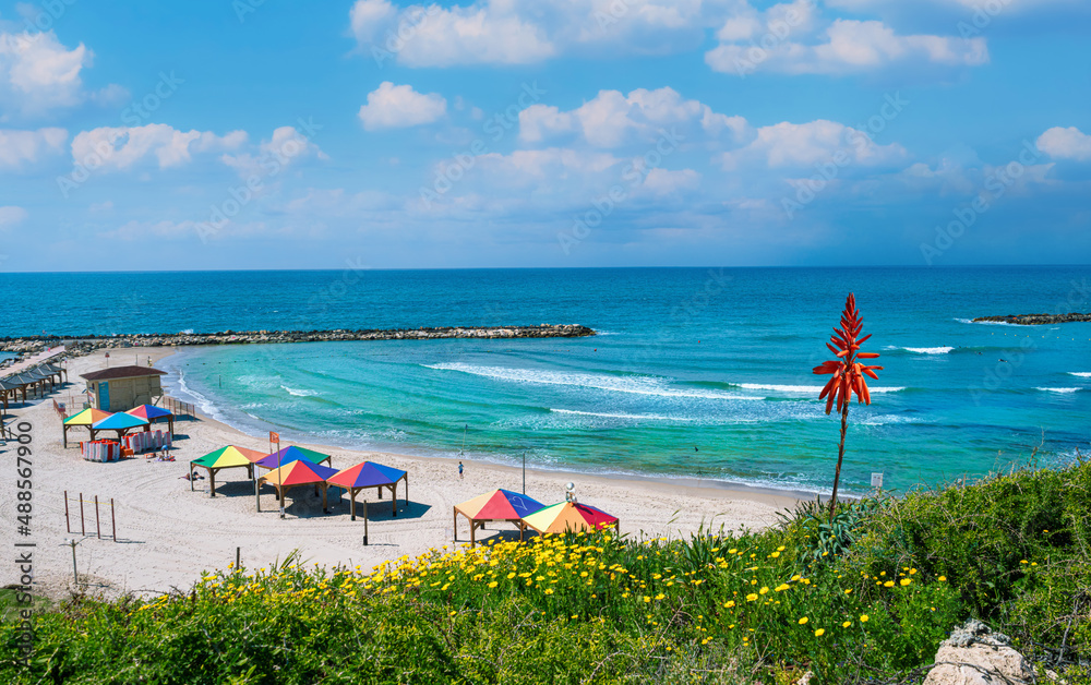 Beautiful Hilton beach in the summertime in Tel-Aviv, Israel