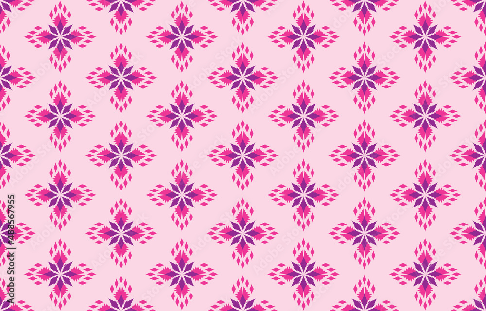 Beautiful Ethnic abstract ikat art. Seamless Kasuri pattern in tribal, folk embroidery, floral geometric art ornament print. Design for carpet, wallpaper, clothing, wrapping, fabric, cover.