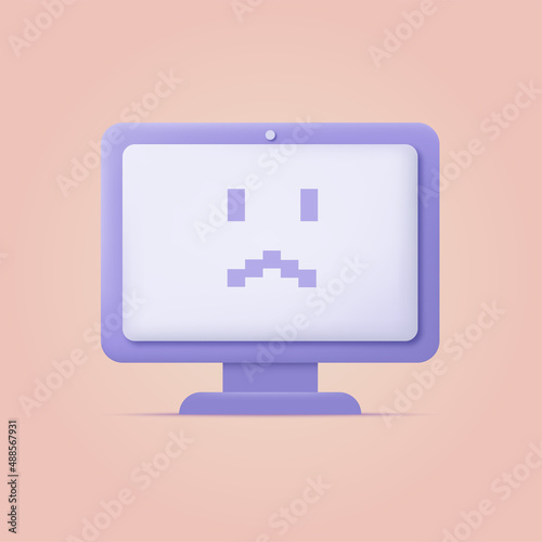 3d Computer with sad face. Vector