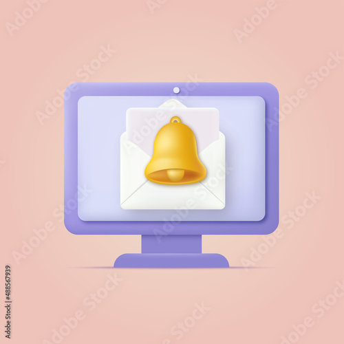 3d cartoon style computer with reminder. Vector