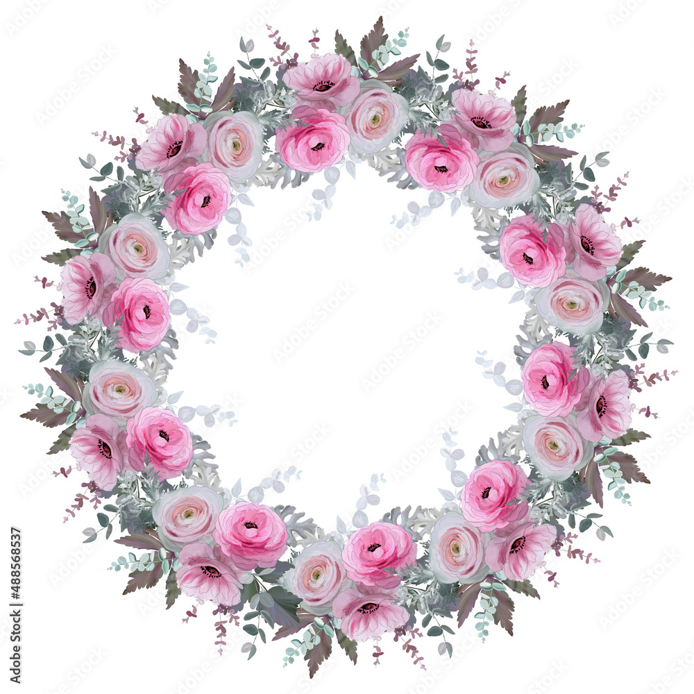 Floral wreath with decorative pink flowers