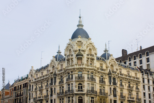 Beautiful historical building at Mayor Street in Madrid, Spain	