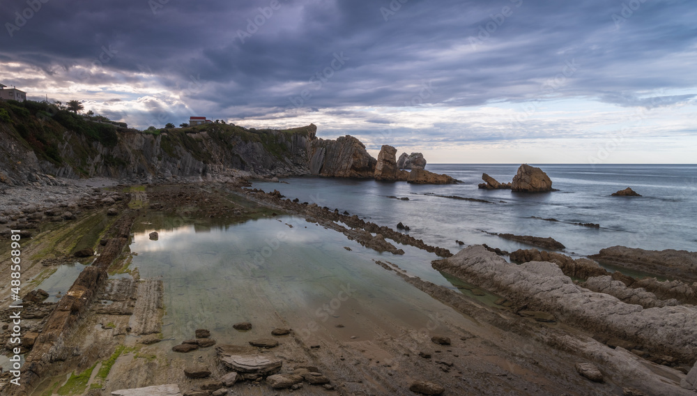 Arnía beach is located in the natural park of the Dunes of Liencres and Costa Quebrada. Cantabria, Spain.