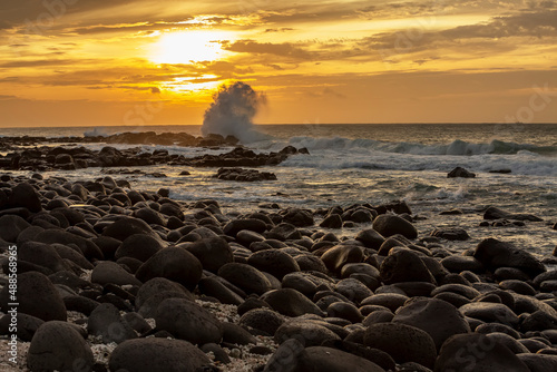 sunset at the stormy beach of Albion in the west of the republic of Mauritius.