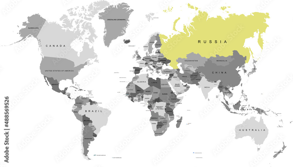 World map. Color vector modern. Map of Russia. Russian federation	