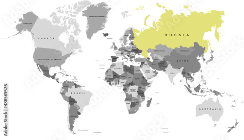 World map. Color vector modern. Map of Russia. Russian federation 