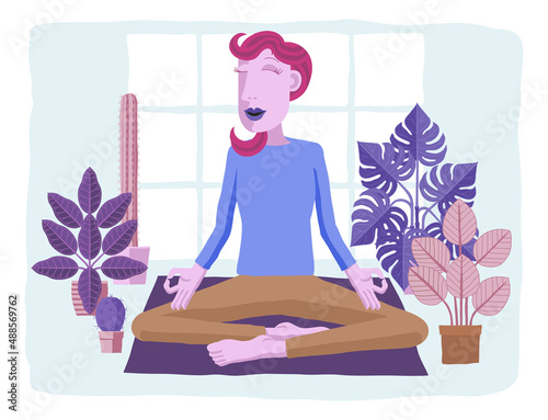 Woman Meditating Doing Yoga Pilates Illustration