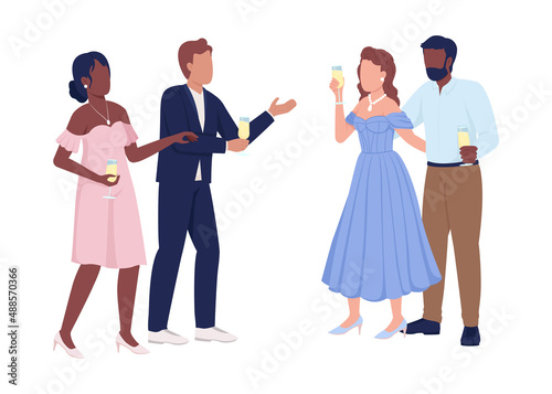 Guests raising toast semi flat color vector characters
