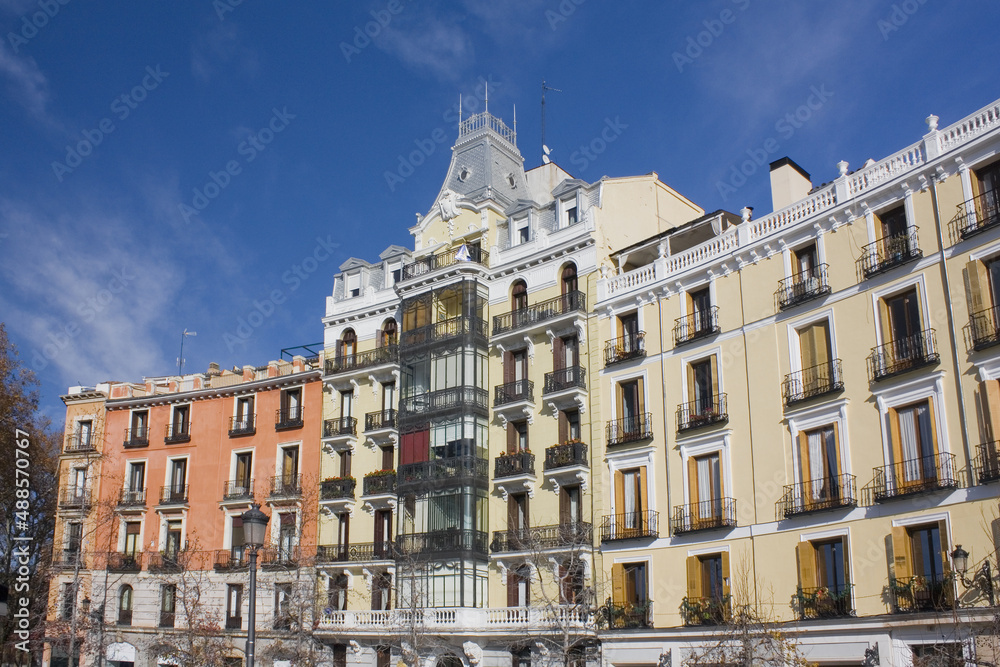 Old historical buildings at Plaza de Oriente in Madrid, Spain