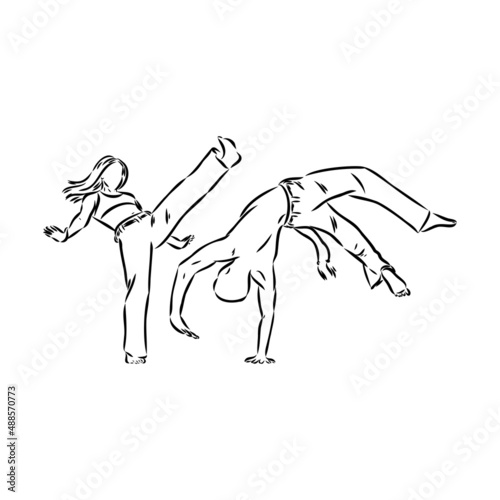 Capoeira Icon Silhouette Illustration. Dance And Sport Brazilian Vector Graphic Pictogram Symbol Clip Art. Doodle Sketch Black Sign.