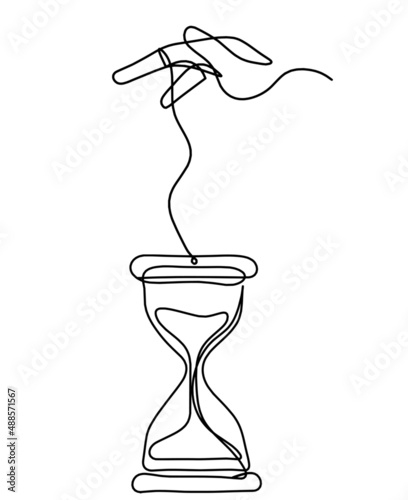 Abstract clock with hand as line drawing on white background. Vector