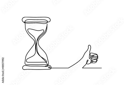 Abstract clock with hand as line drawing on white background. Vector