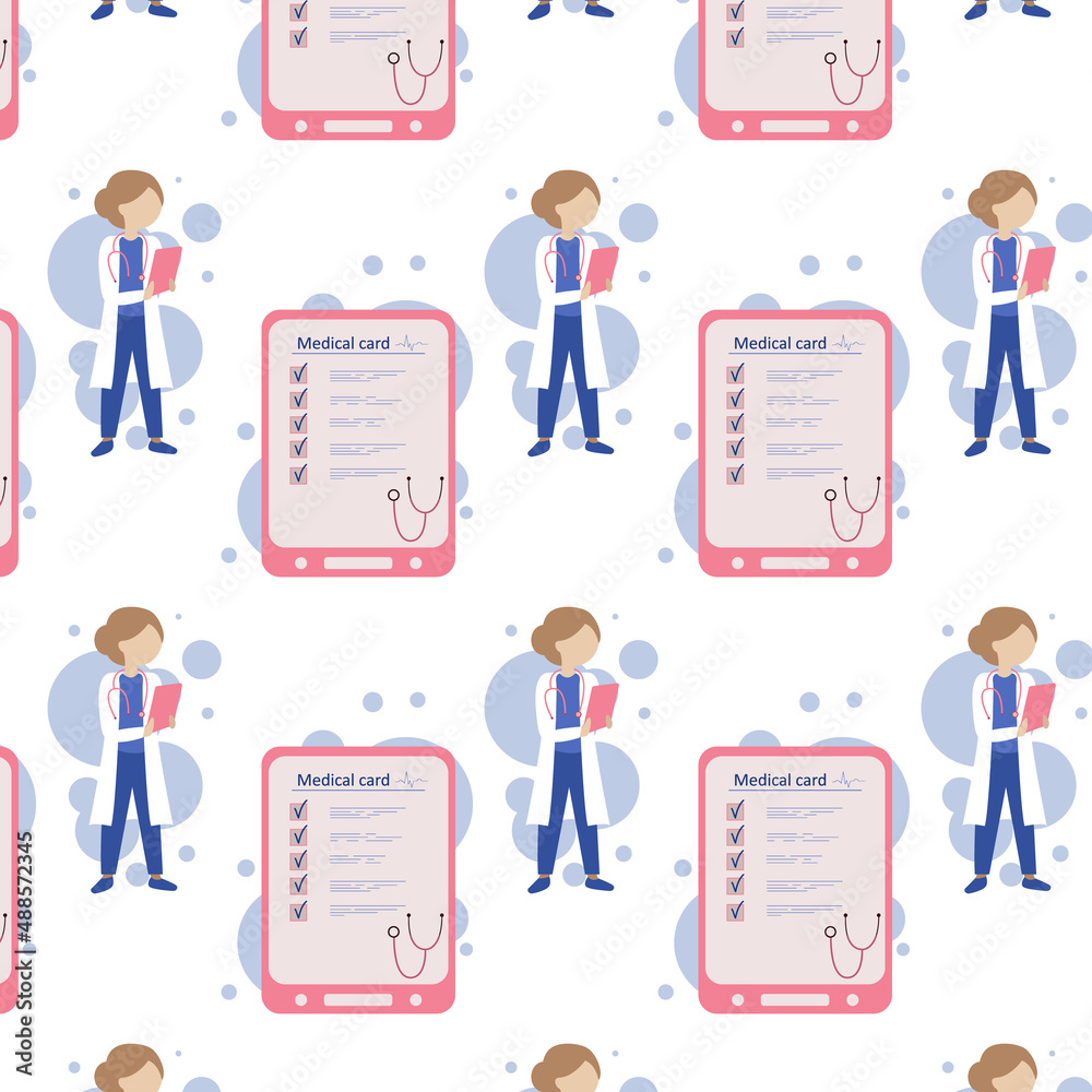 seamless pattern character of a doctor in a white coat with documents in his hands seamless pattern character of a doctor in a white coat with documents in his hands