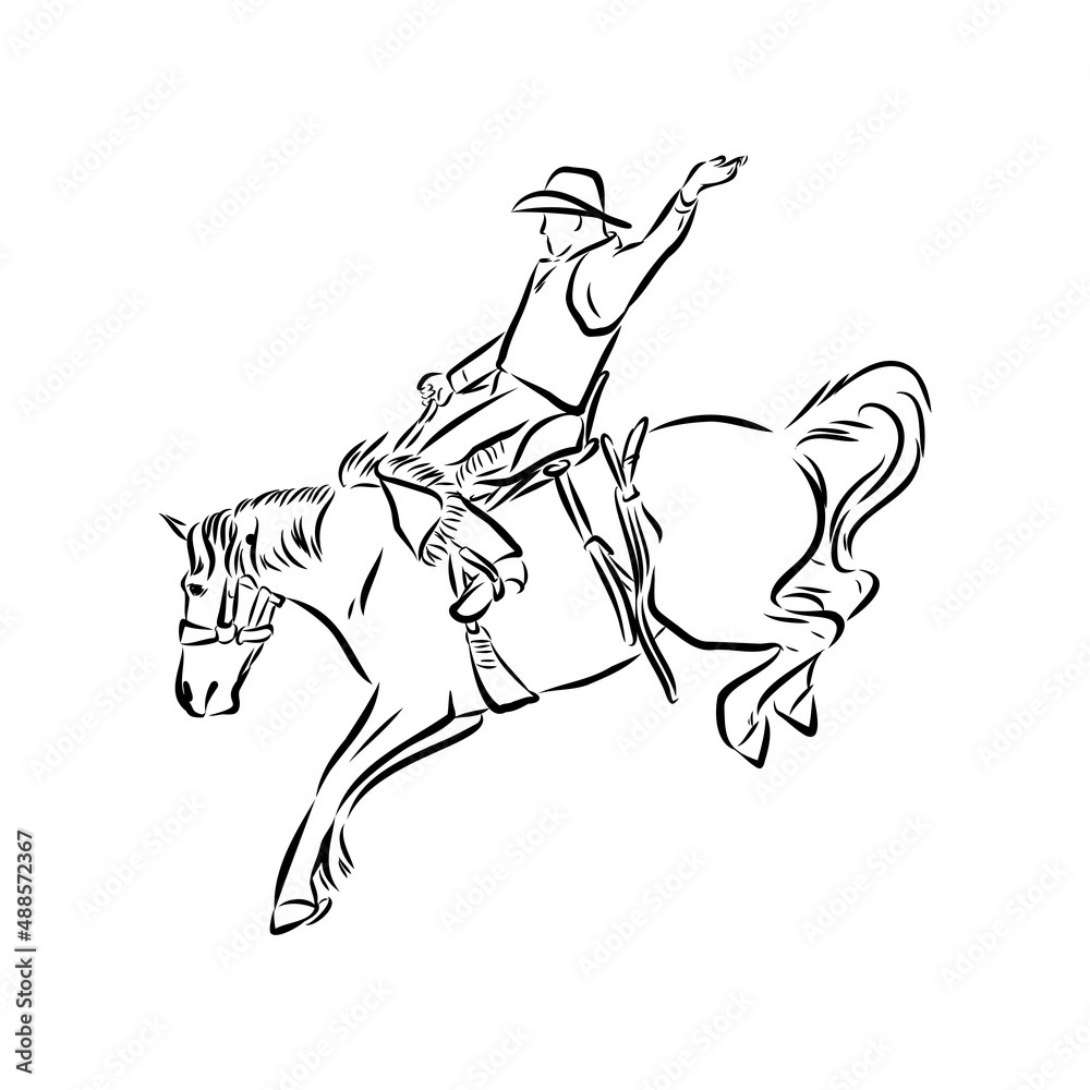 vector image of a cowboy on a wild horse mustang decorating it at a ...