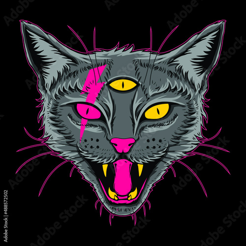 Photography illustration of a wild angry devil cat
