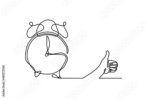 Abstract clock with hand as line drawing on white background. Vector