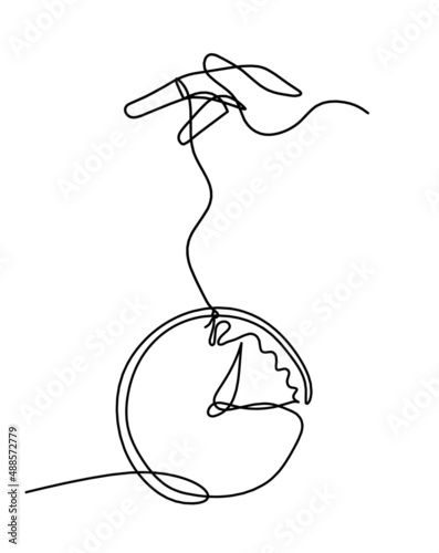 Abstract clock with hand as line drawing on white background. Vector