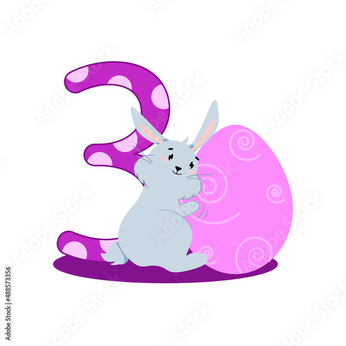 number three and a gray bunny with a pink egg