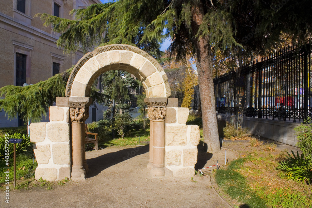 Replica of ancient arch near National Archaeological Museum of Spain in Madrid