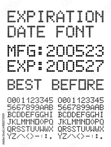Vector illustration of the expiration date alphabet and numbers in clean and used versions