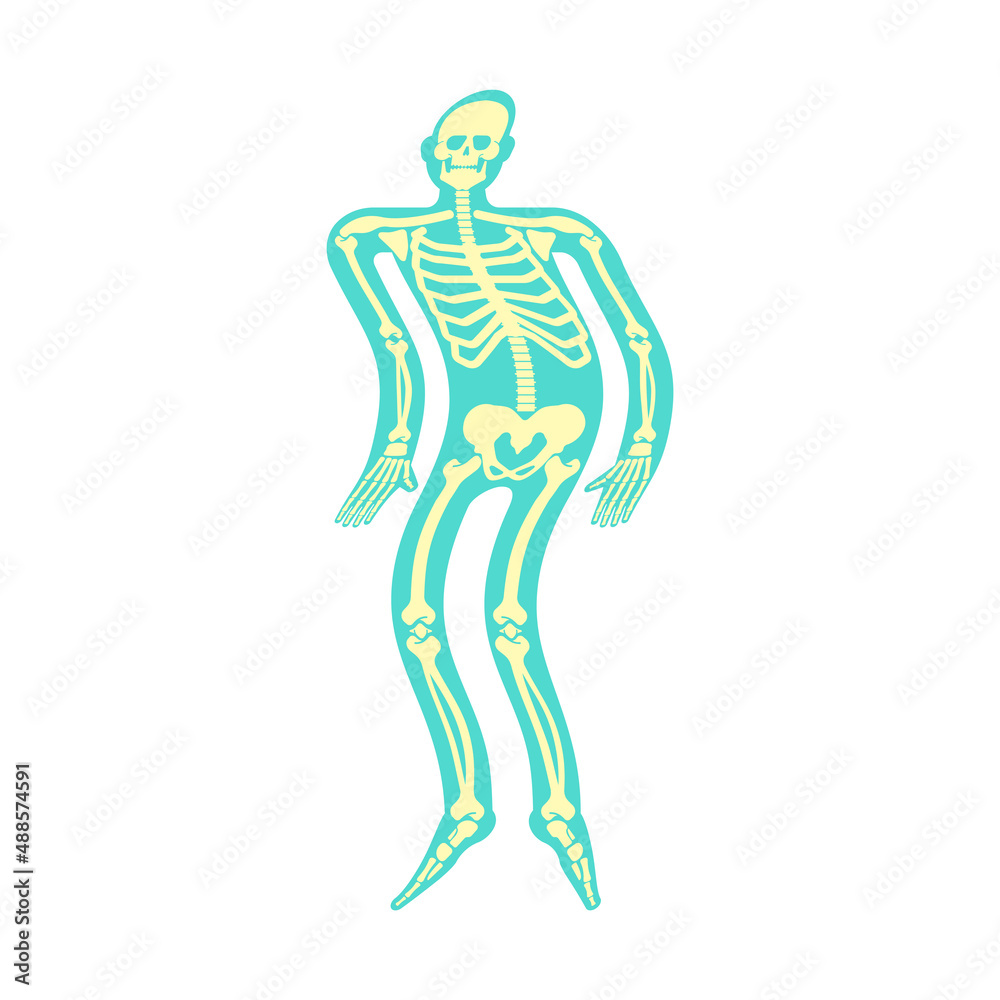 Ghost of transparent man with bones. spirit flies