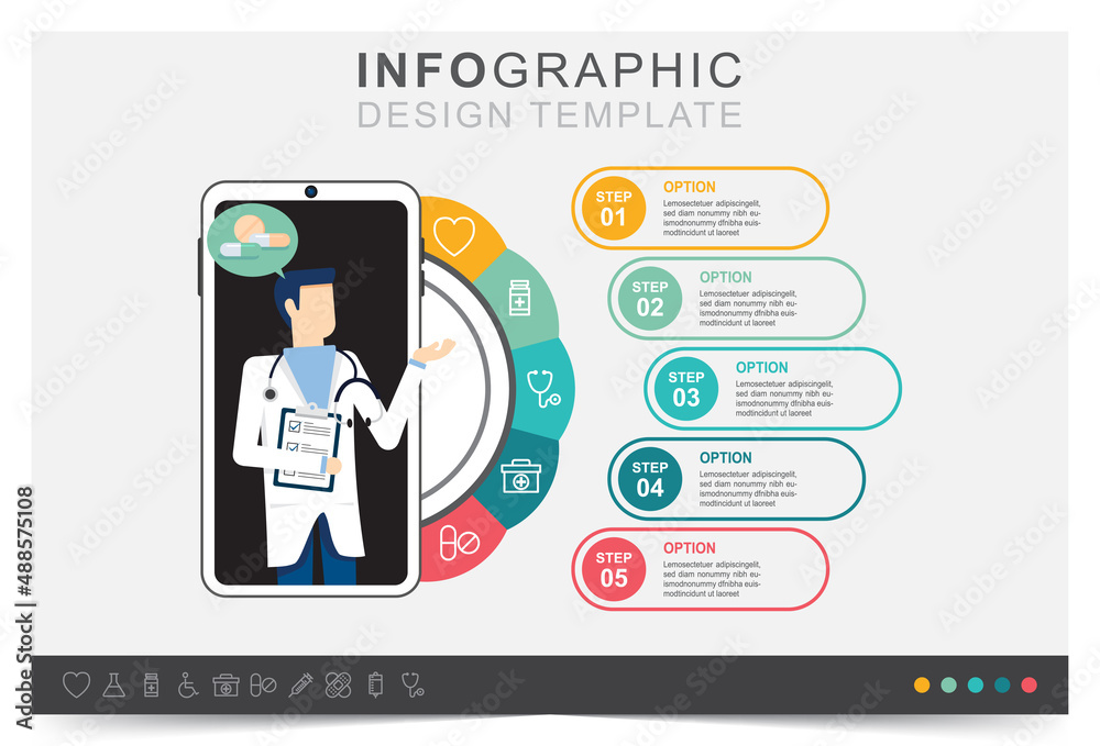 Modern infographic template, presentation medical infographic template, step to treatment, icon set Modern infographic template, presentation medical infographic template, step to treatment, icon set