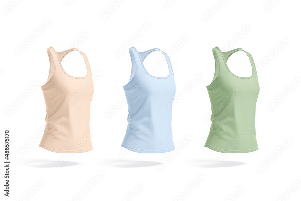 Blank colored women racerback tank top mockup, side view