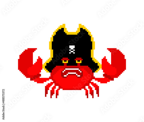 Crab Pirate pixel art. sea cancer filibuster 8 bit. pixelated Vector illustration