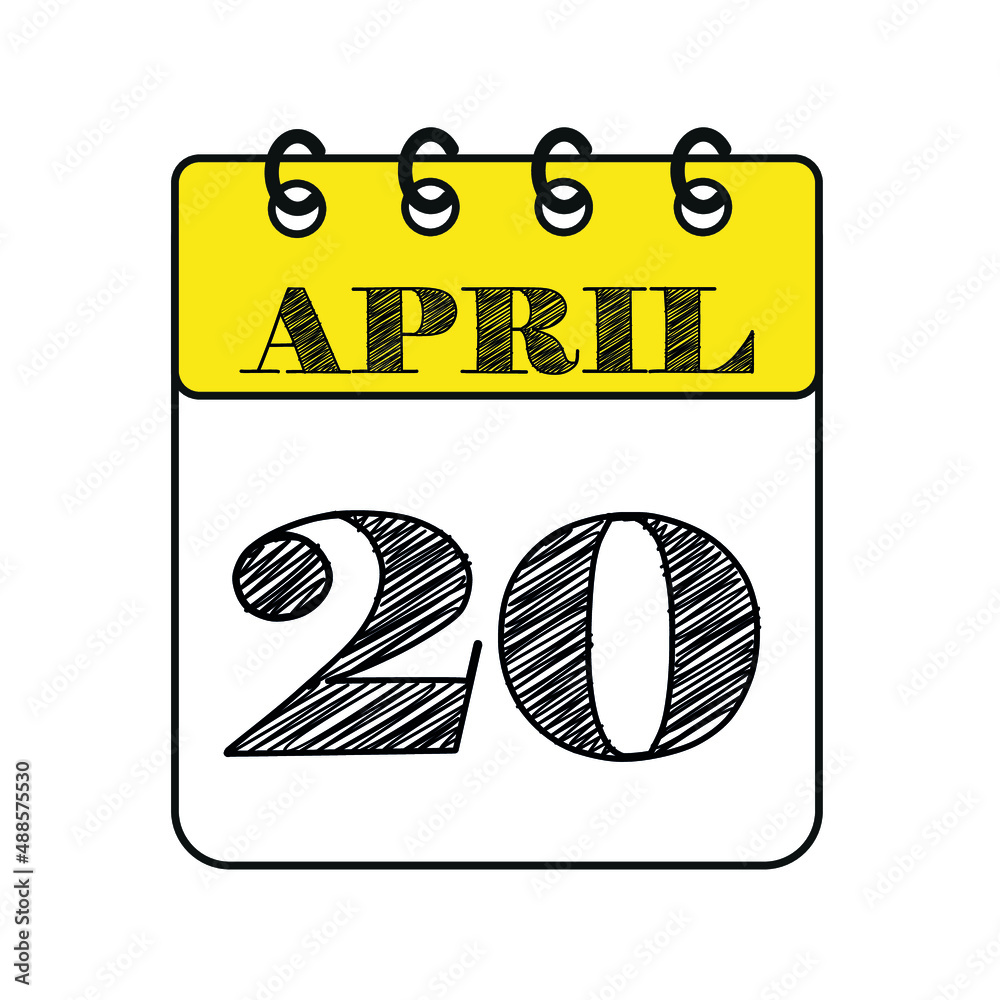 April 20 calendar icon. Vector illustration in flat style.