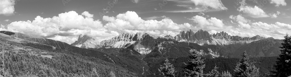 Panoramic photograph taken from Mount Plose in the province of Bolzano Italy to the Dolomites