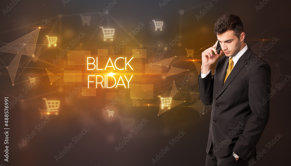 Businessman thinking about shopping Businessman thinking about shopping